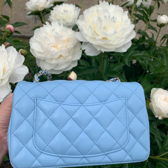 22S CHANEL  Blue Classic Mini Flap Bag Lambskin Rectangular 2022 GHW NWT - Picture 4 of 15